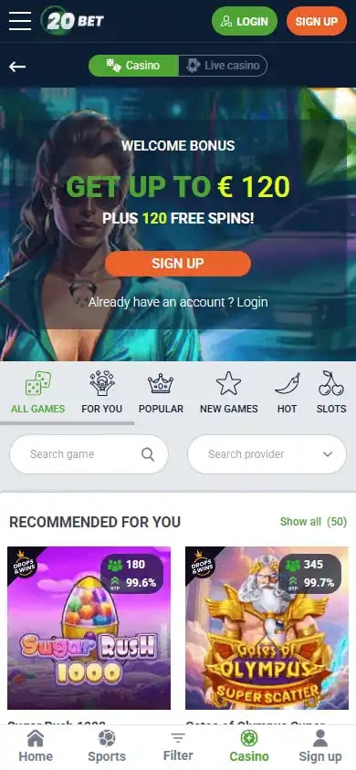 20Bet Casino screenshot 5