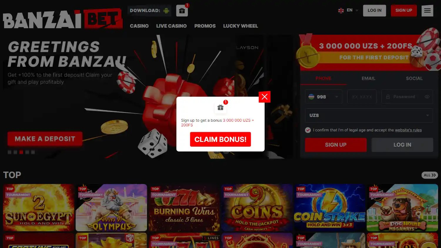 BanzaiBet Casino screenshot 1