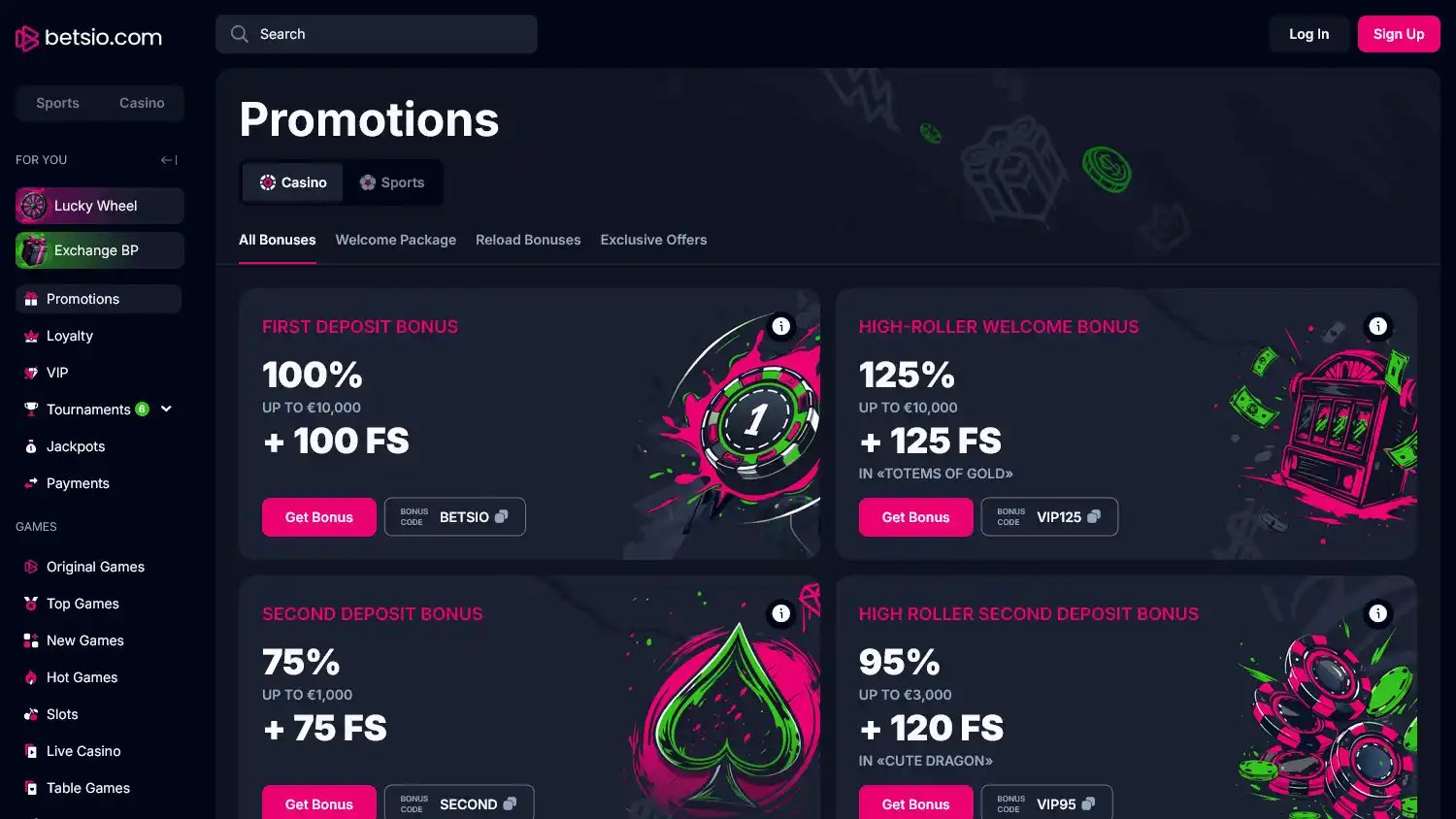 Betsio Casino screenshot 2