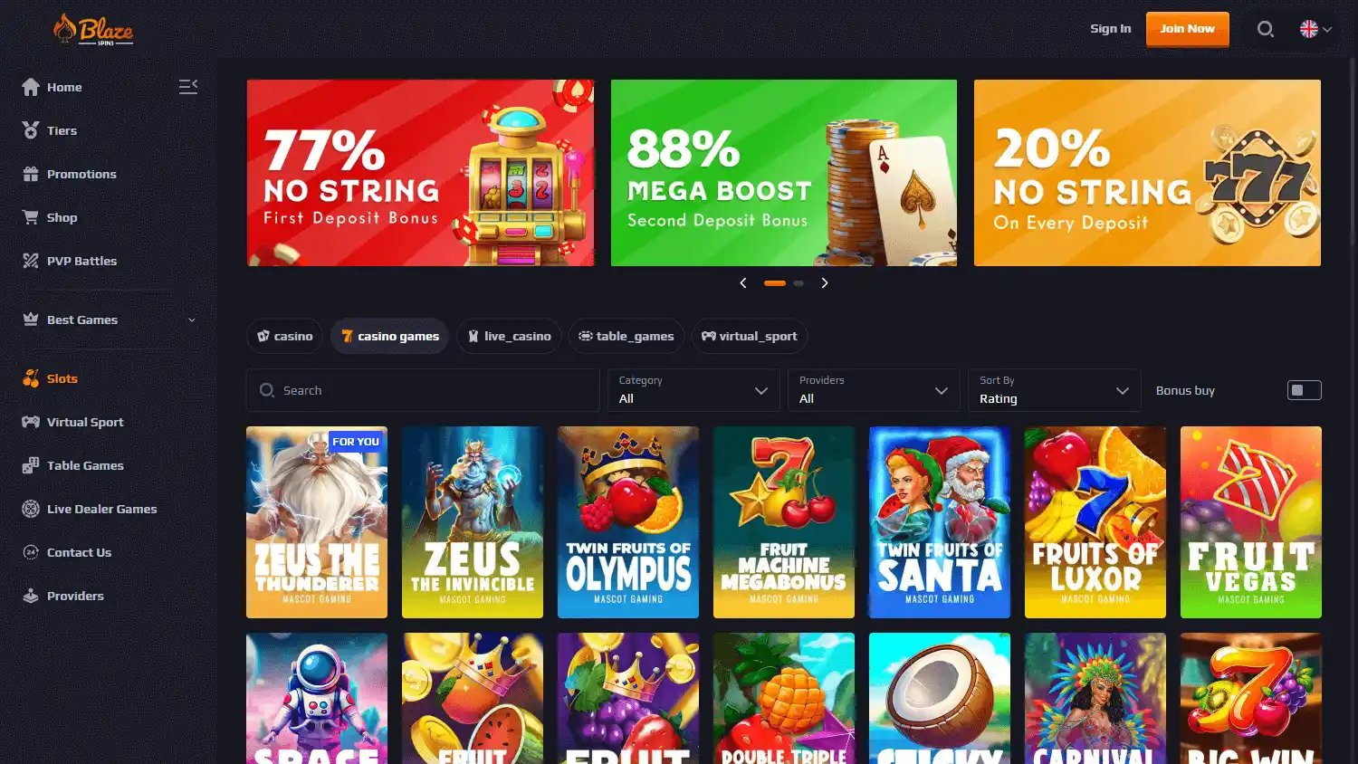 Blaze Spins Casino screenshot 2