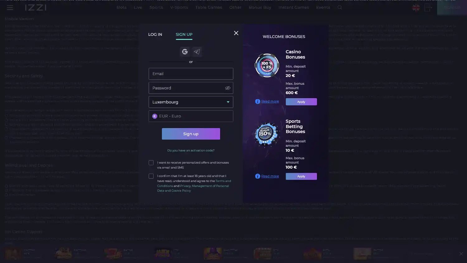 IZZI Casino screenshot 1