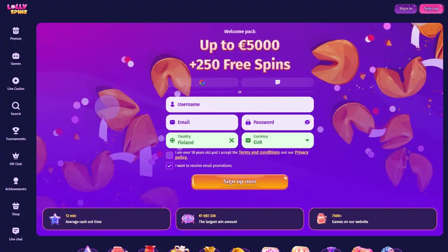 Lolly Spins Casino screenshot 1
