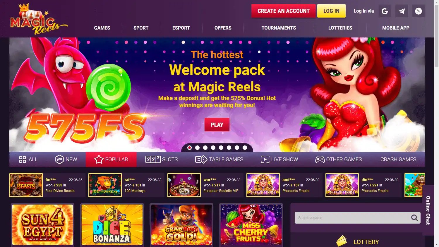 Magic Reels Casino screenshot 1