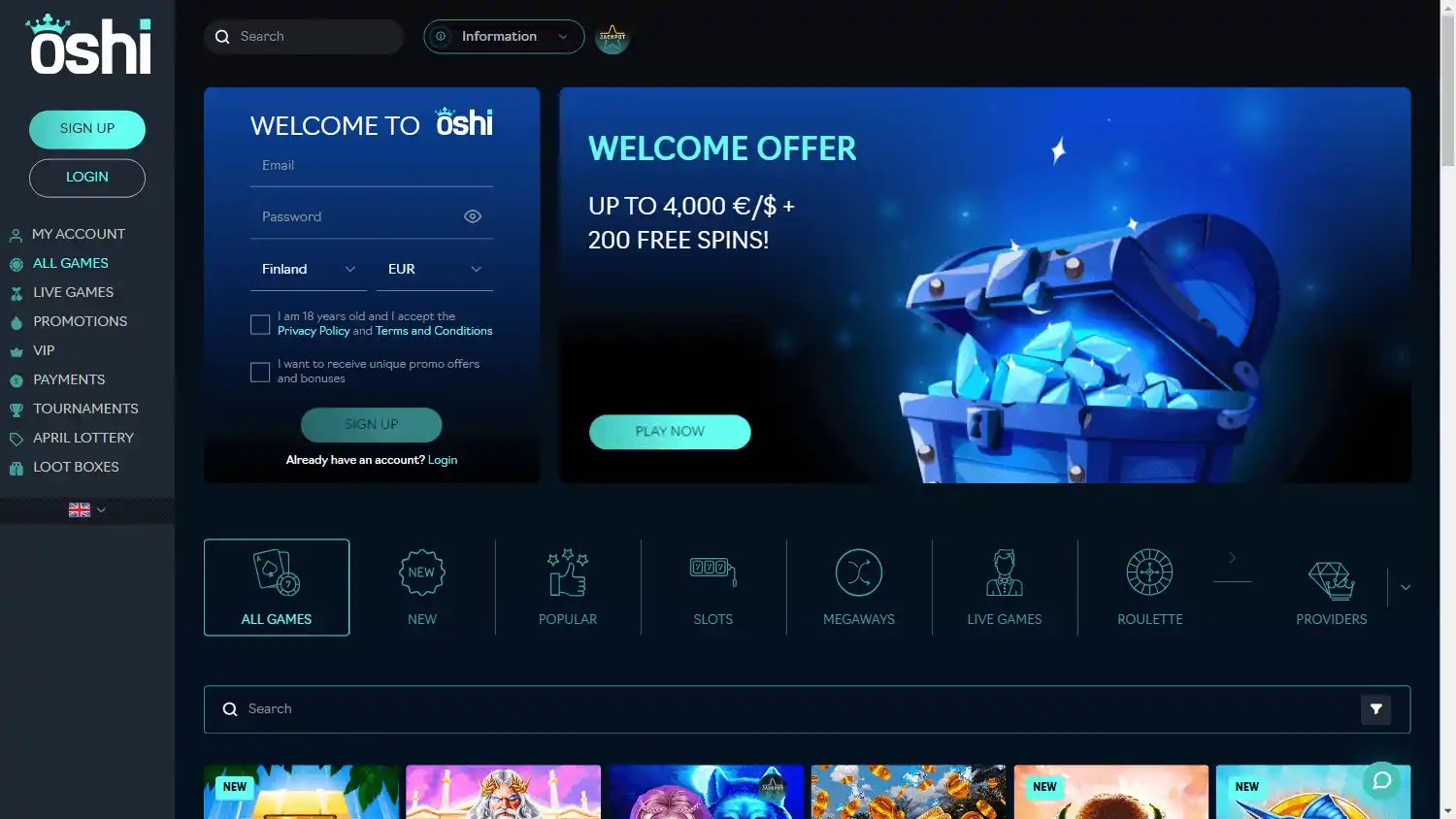 Oshi Casino screenshot 2