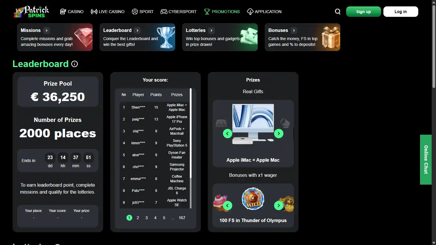 Patrick Spins Casino screenshot 3