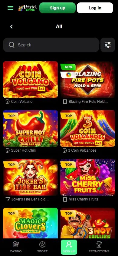 Patrick Spins Casino screenshot 5