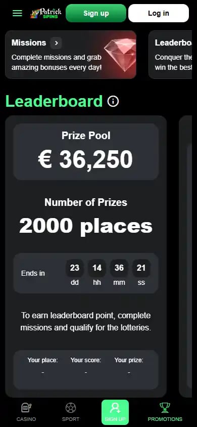 Patrick Spins Casino screenshot 6