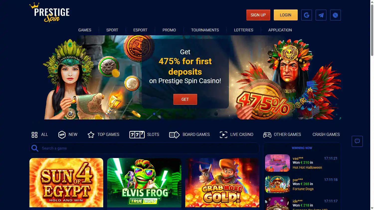 Prestige Spin Casino screenshot 1