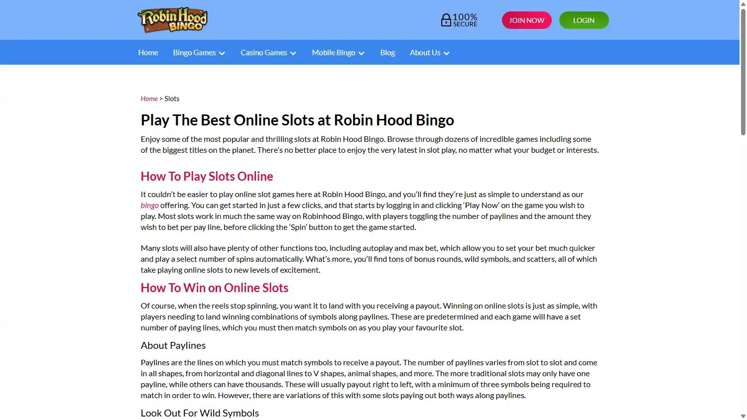 Robin Hood Bingo Casino screenshot 2