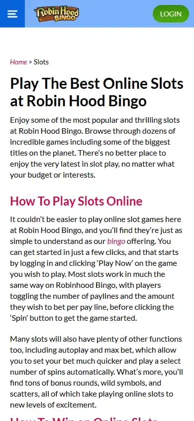 Robin Hood Bingo Casino screenshot 4