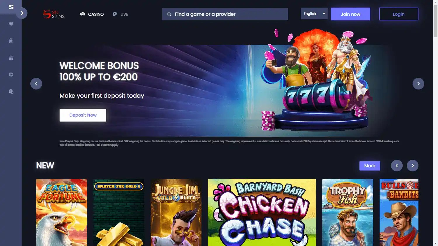 Sin Spins Casino screenshot 1