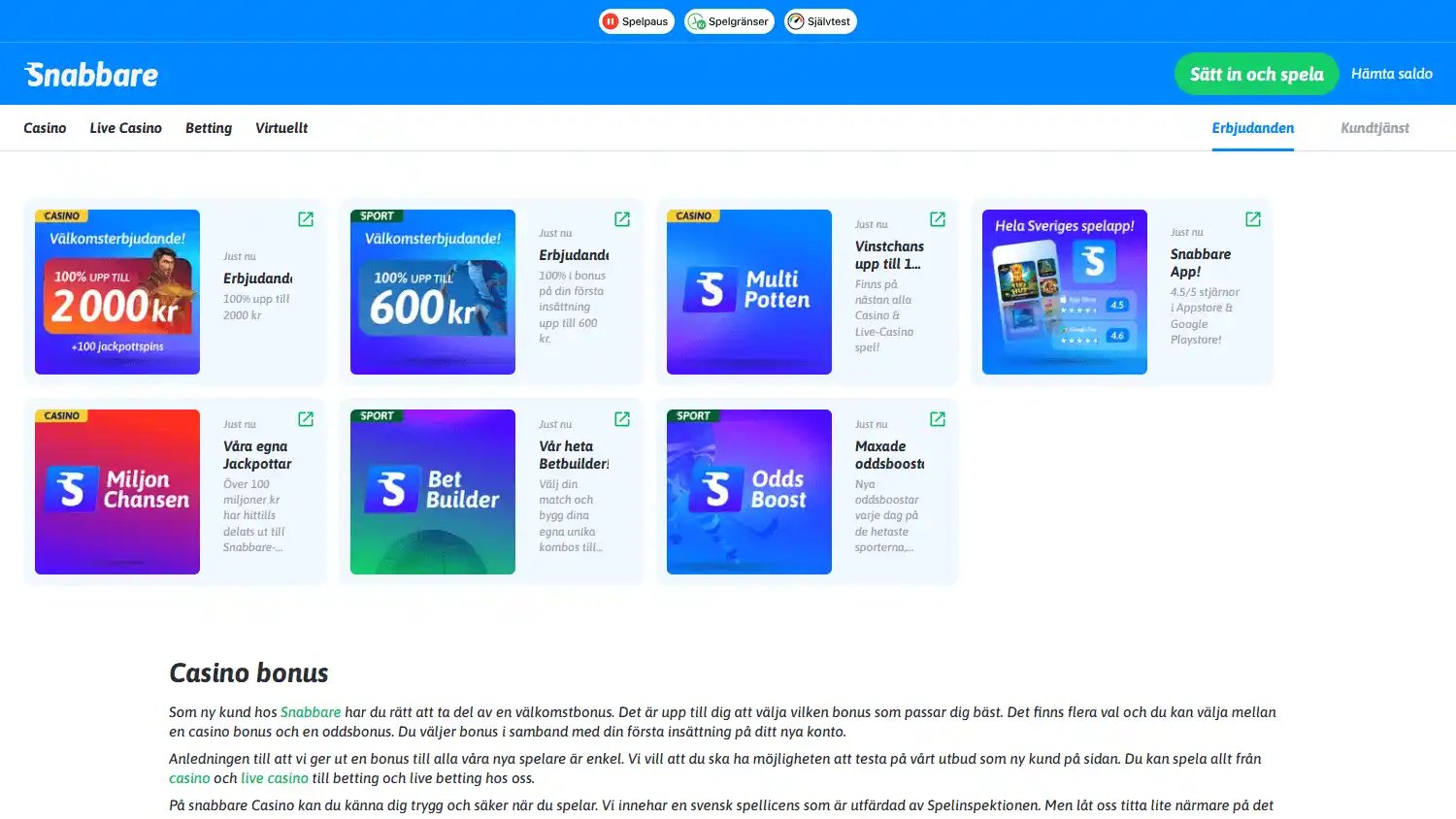 Snabbare Casino screenshot 3