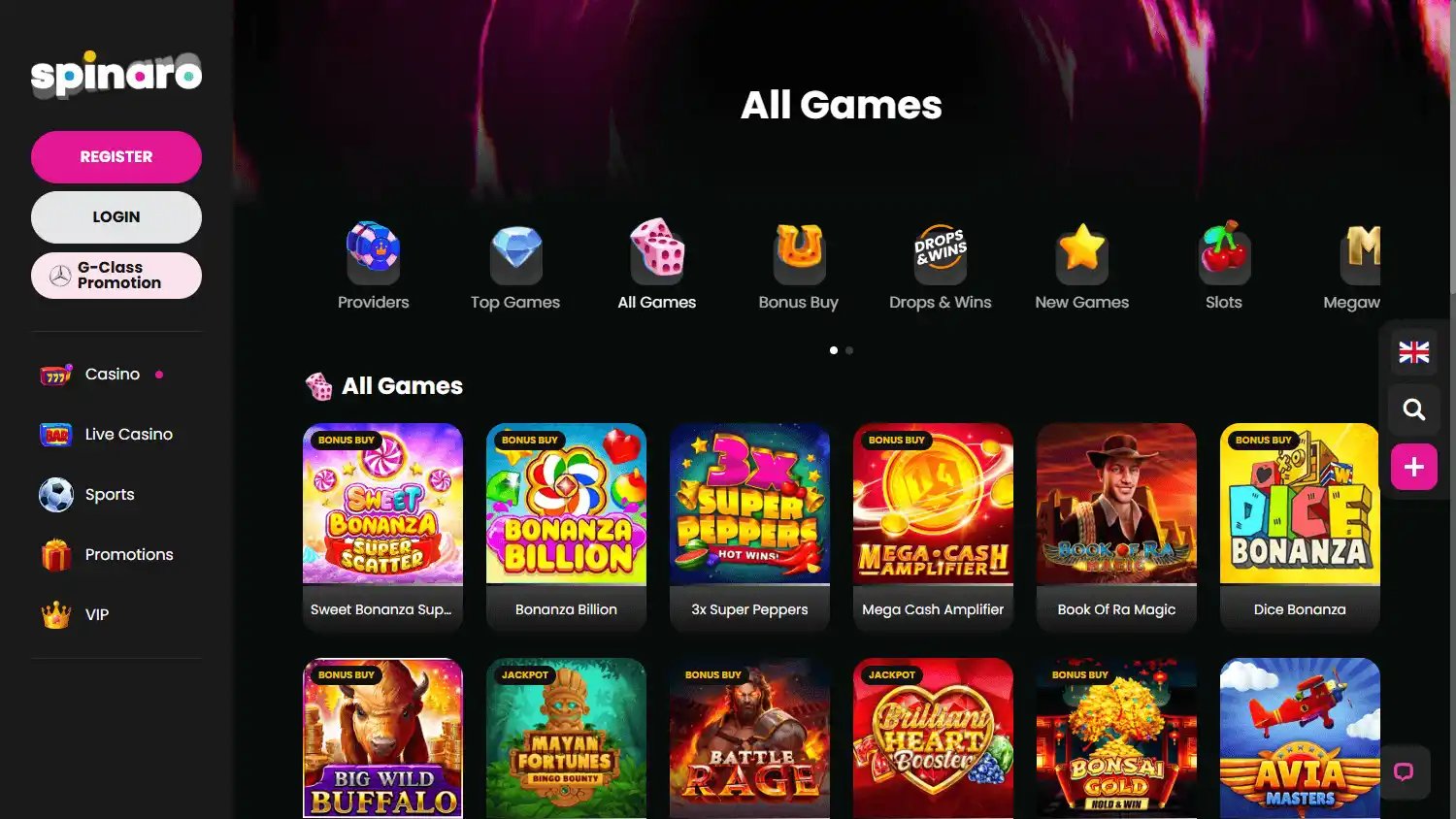 Spinaro Casino screenshot 2