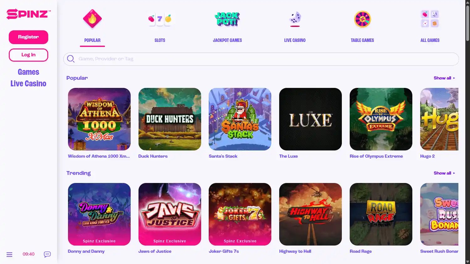 Spinz.com Casino screenshot 2