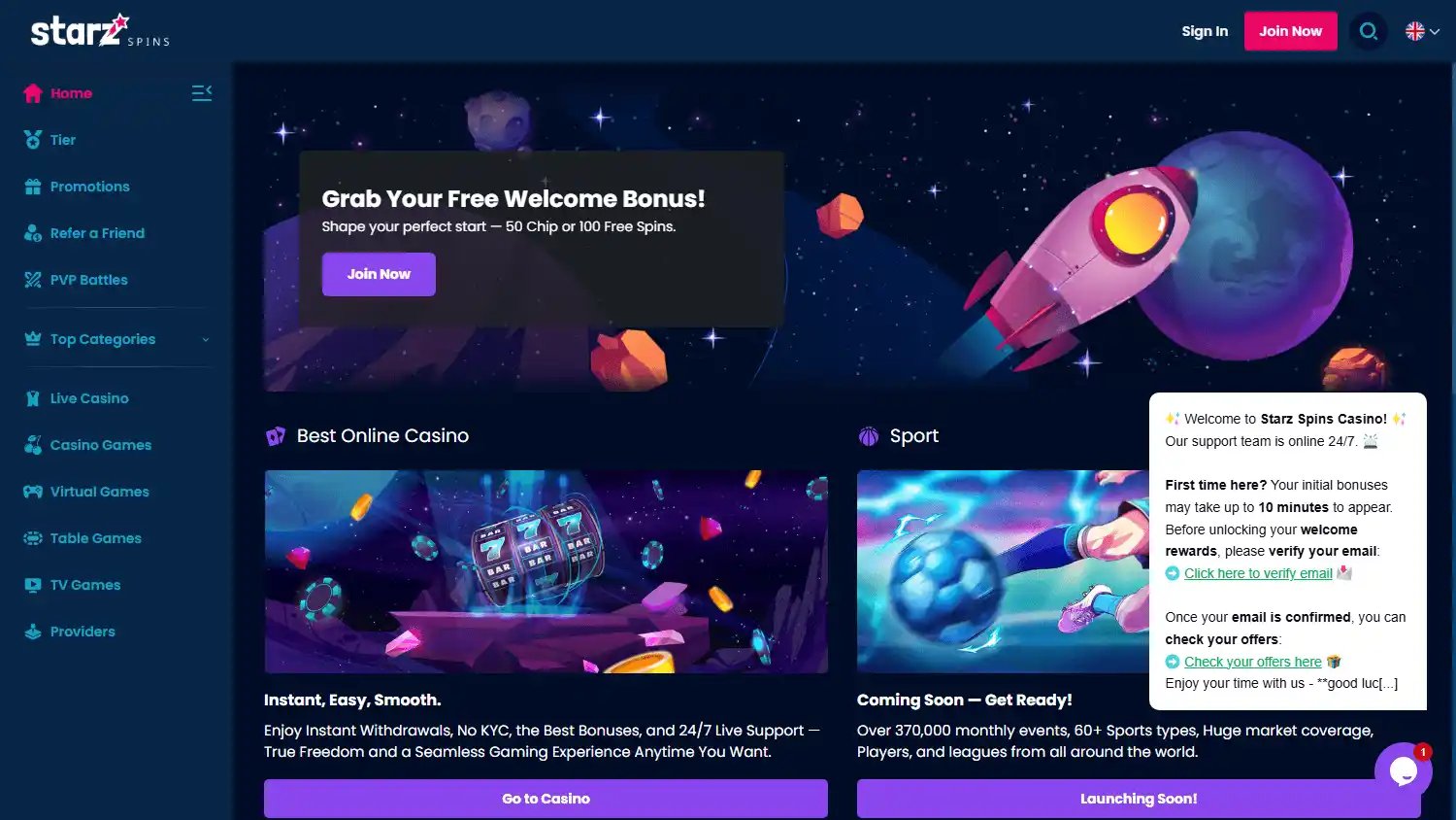 Starzspins Casino screenshot 1