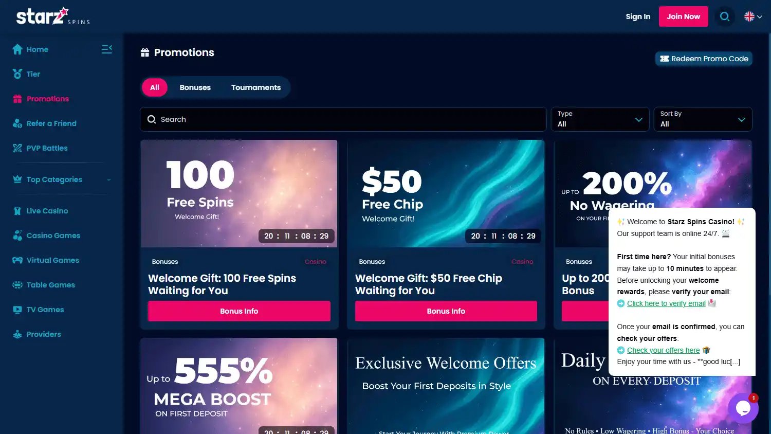 Starzspins Casino screenshot 3