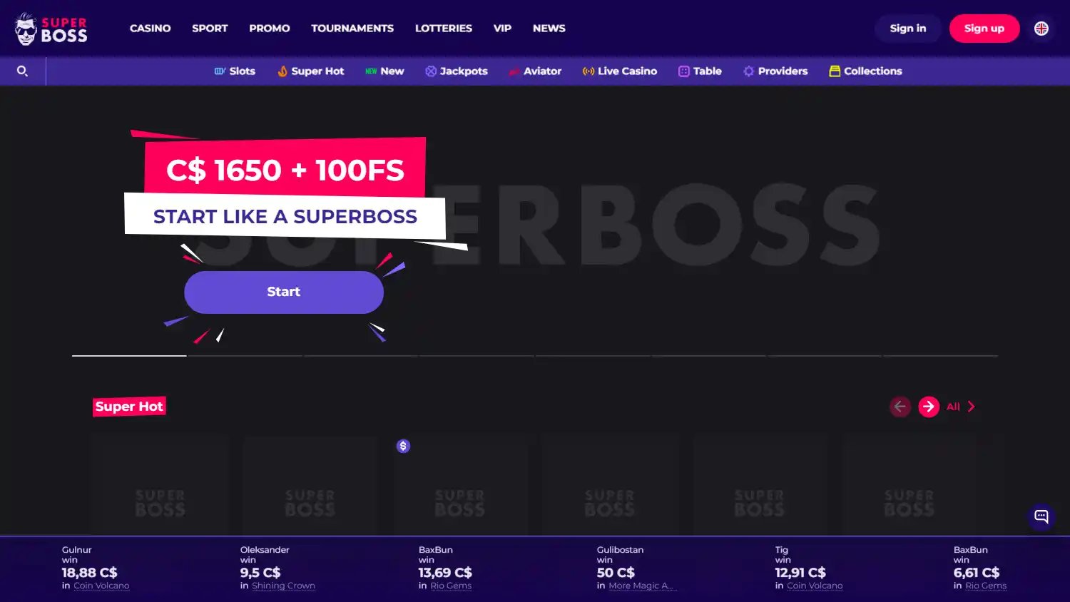 SuperBoss Casino screenshot 1