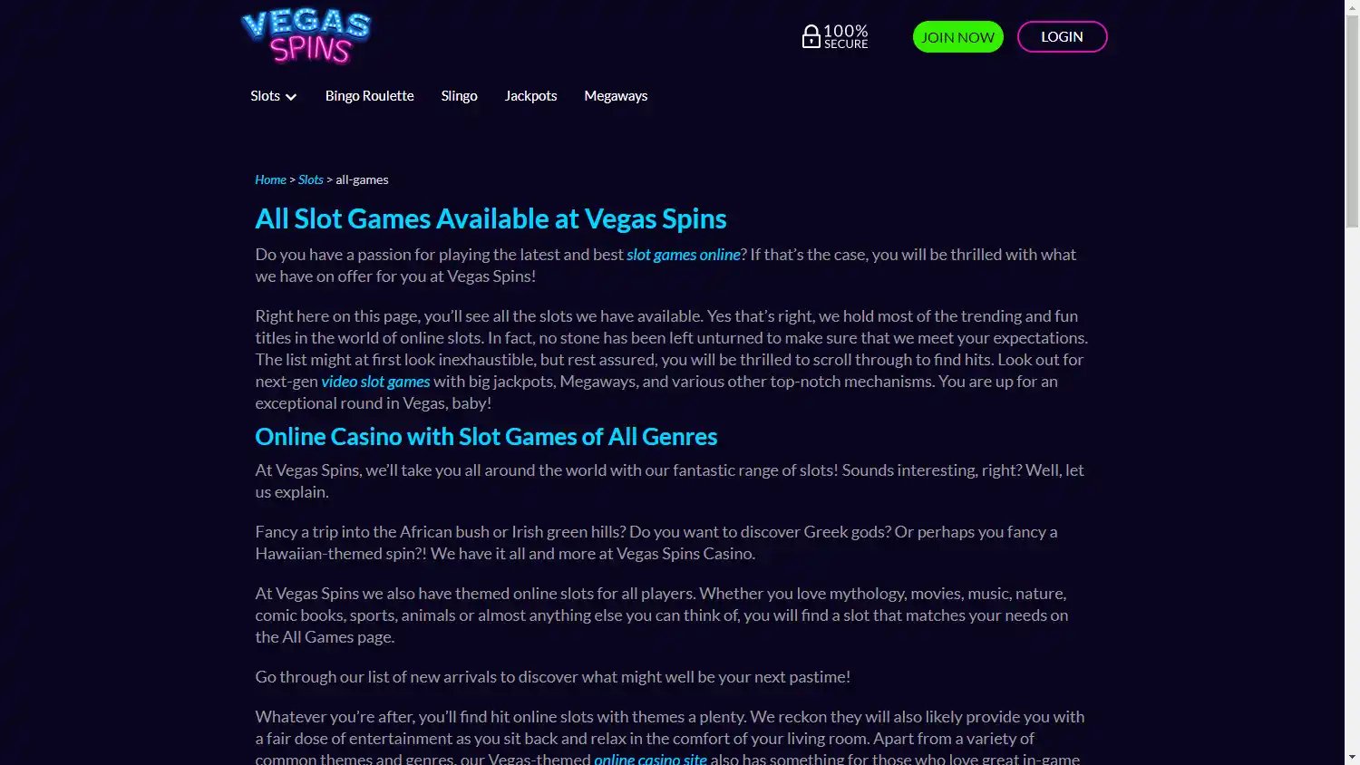 Vegas Spins Casino screenshot 2
