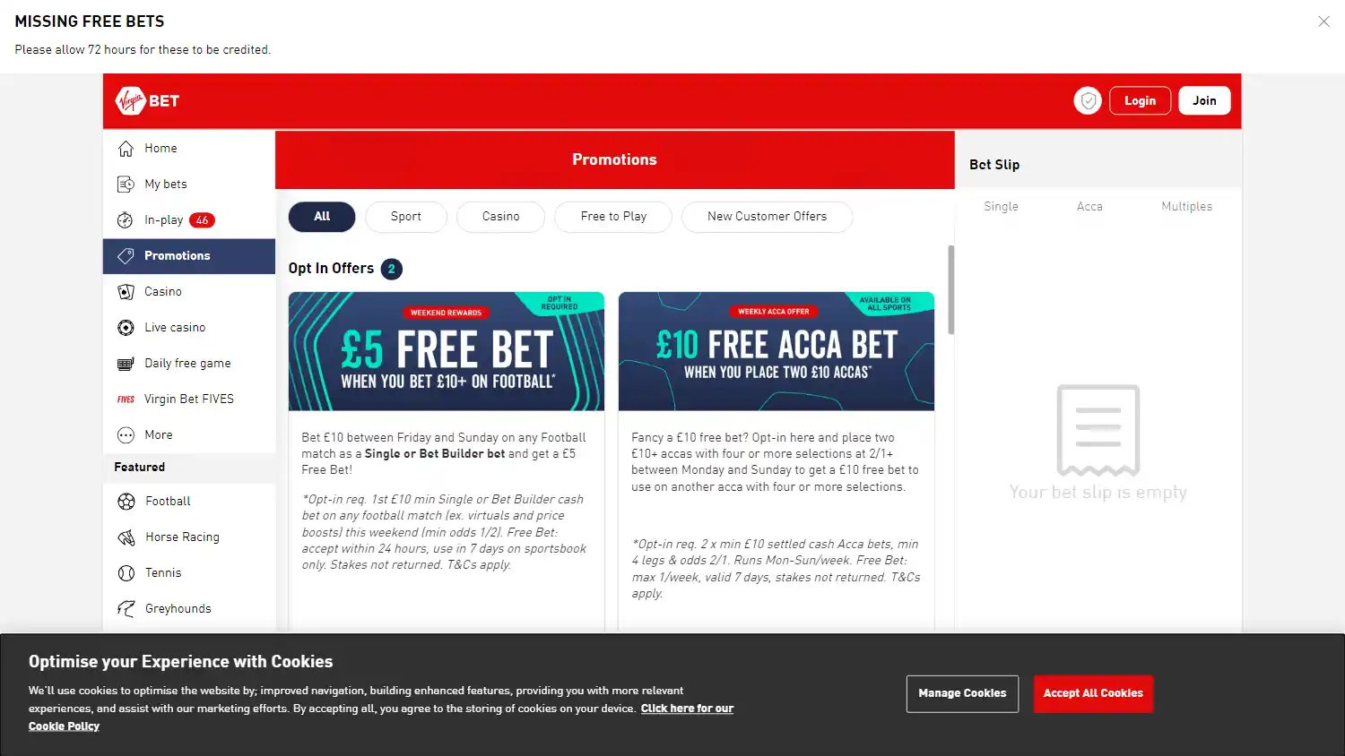 Virgin Bet Casino screenshot 3