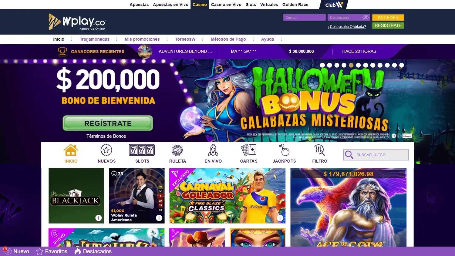 Wplay.co Casino screenshot 2