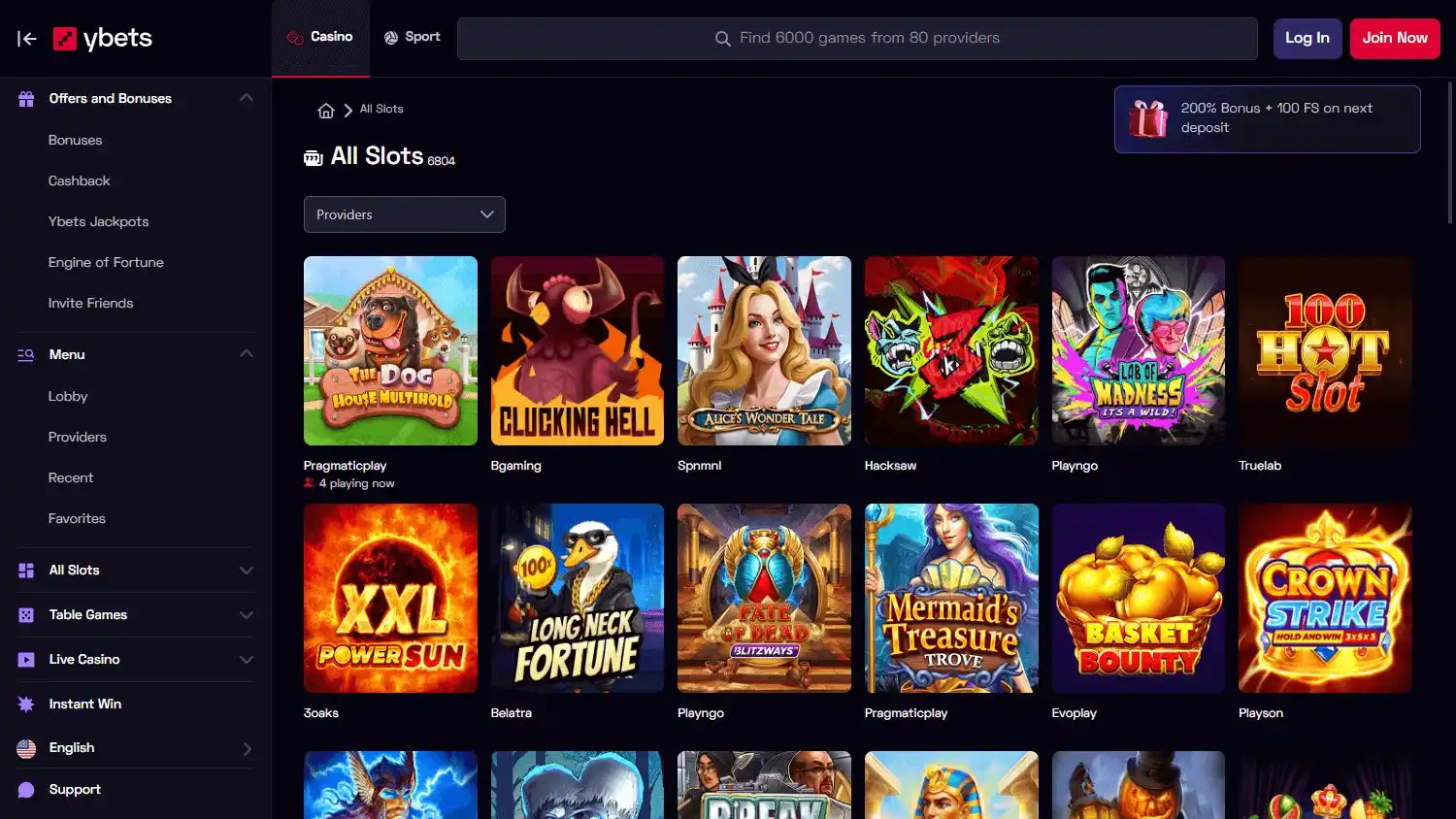 Ybets Casino screenshot 2