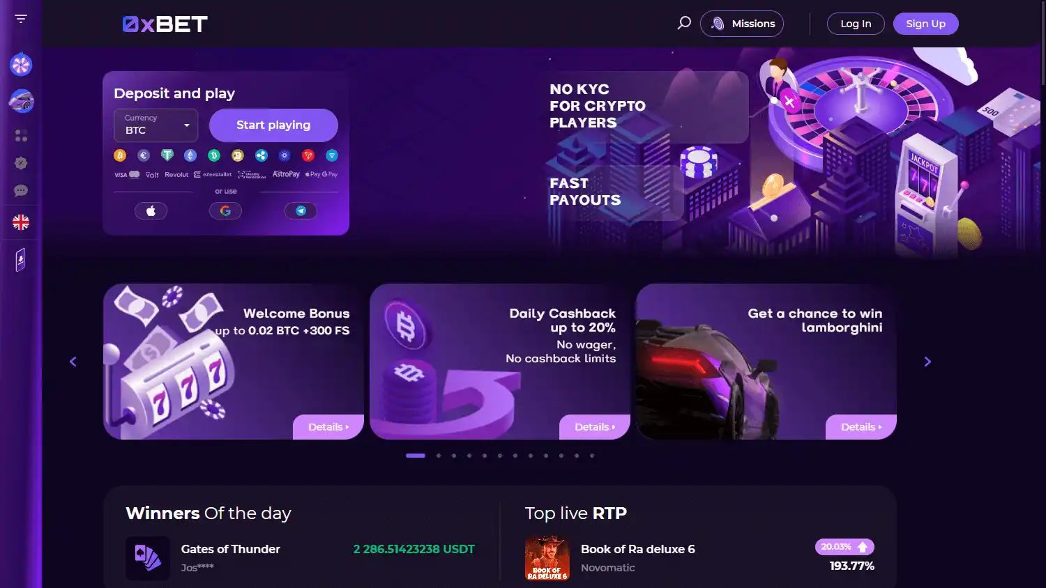 0x.bet Casino screenshot 1