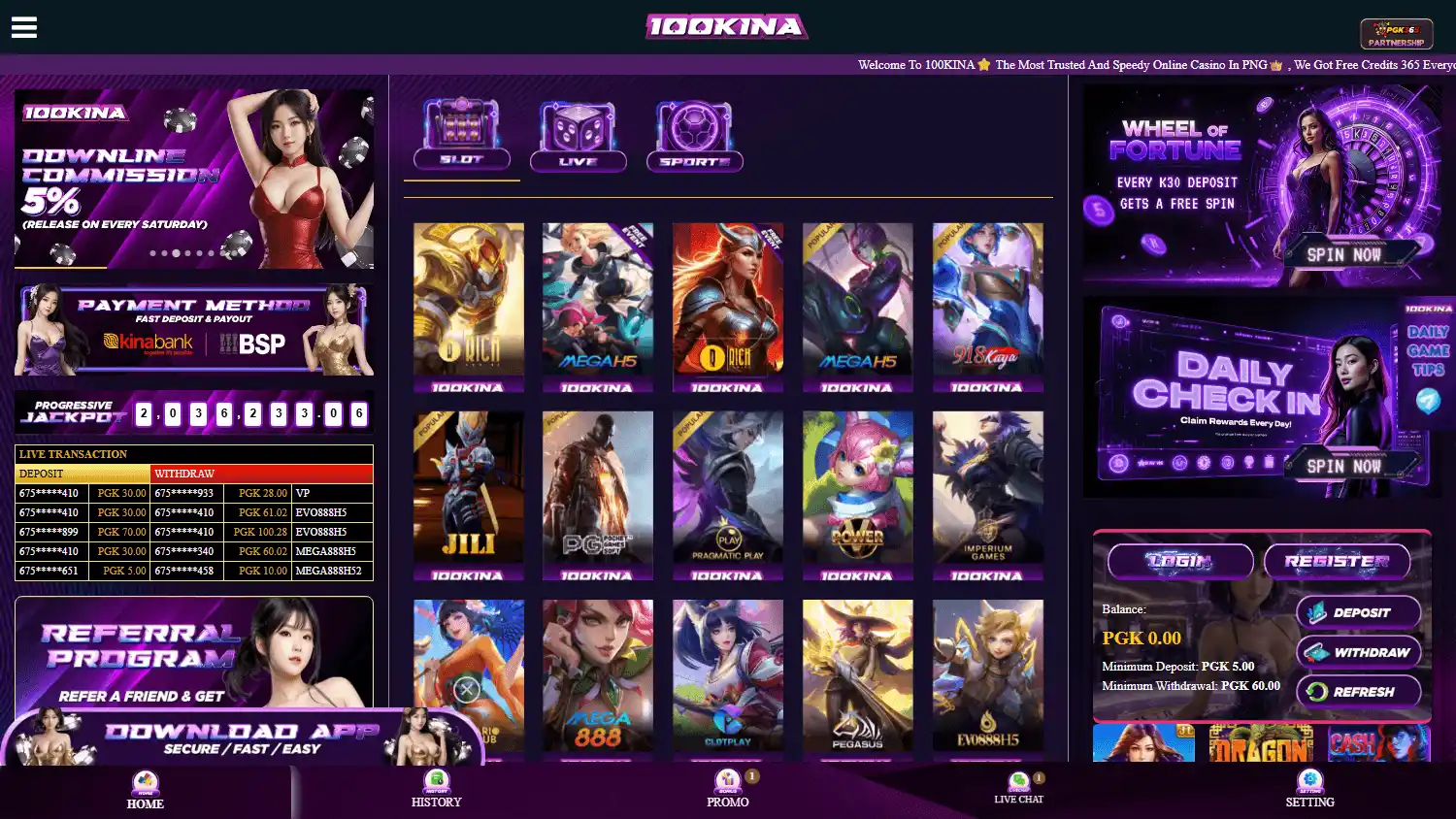 100Kina Casino screenshot 1