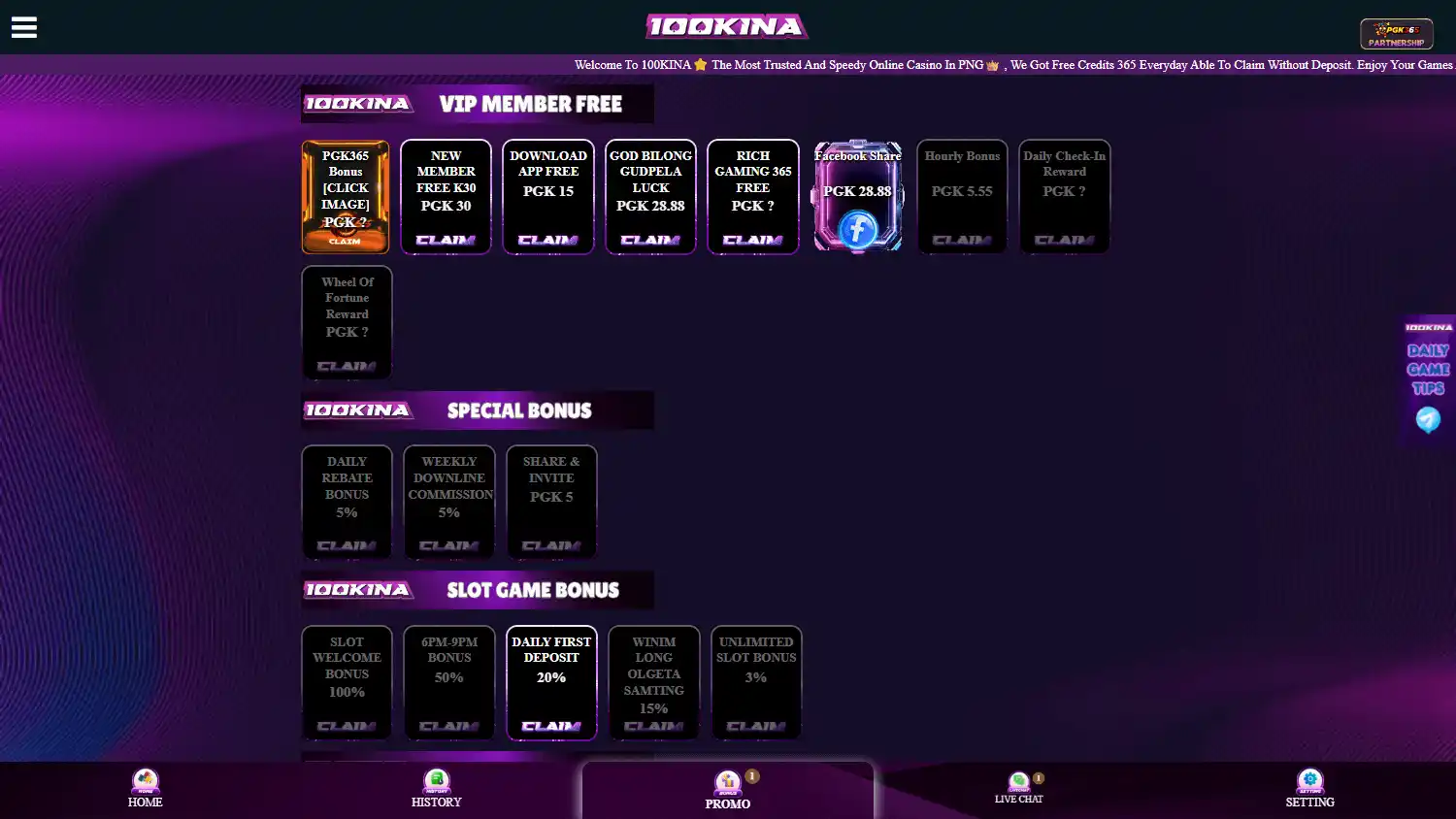 100Kina Casino screenshot 2