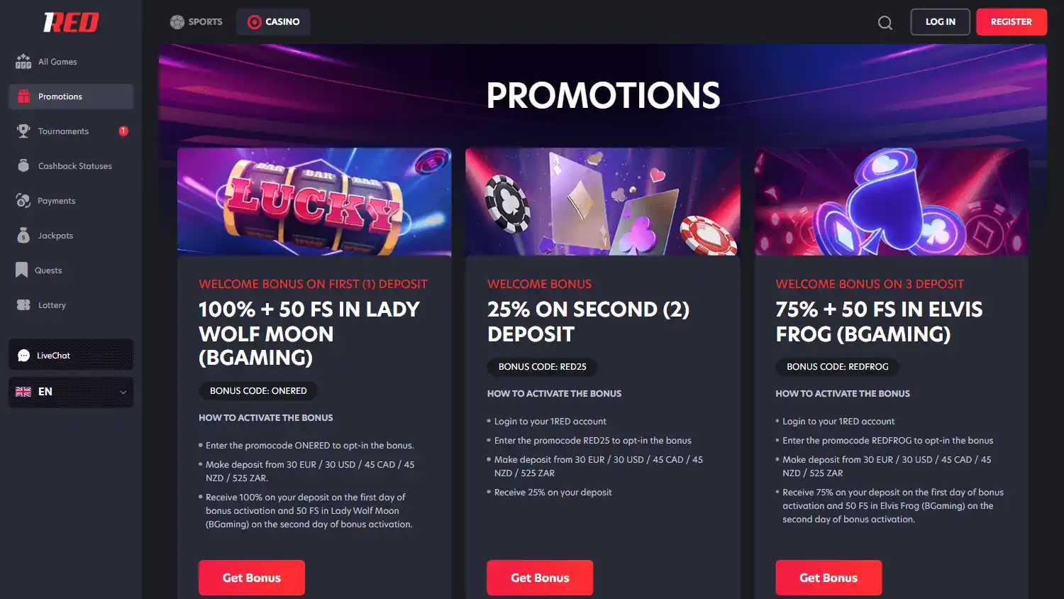 1Red Casino screenshot 3
