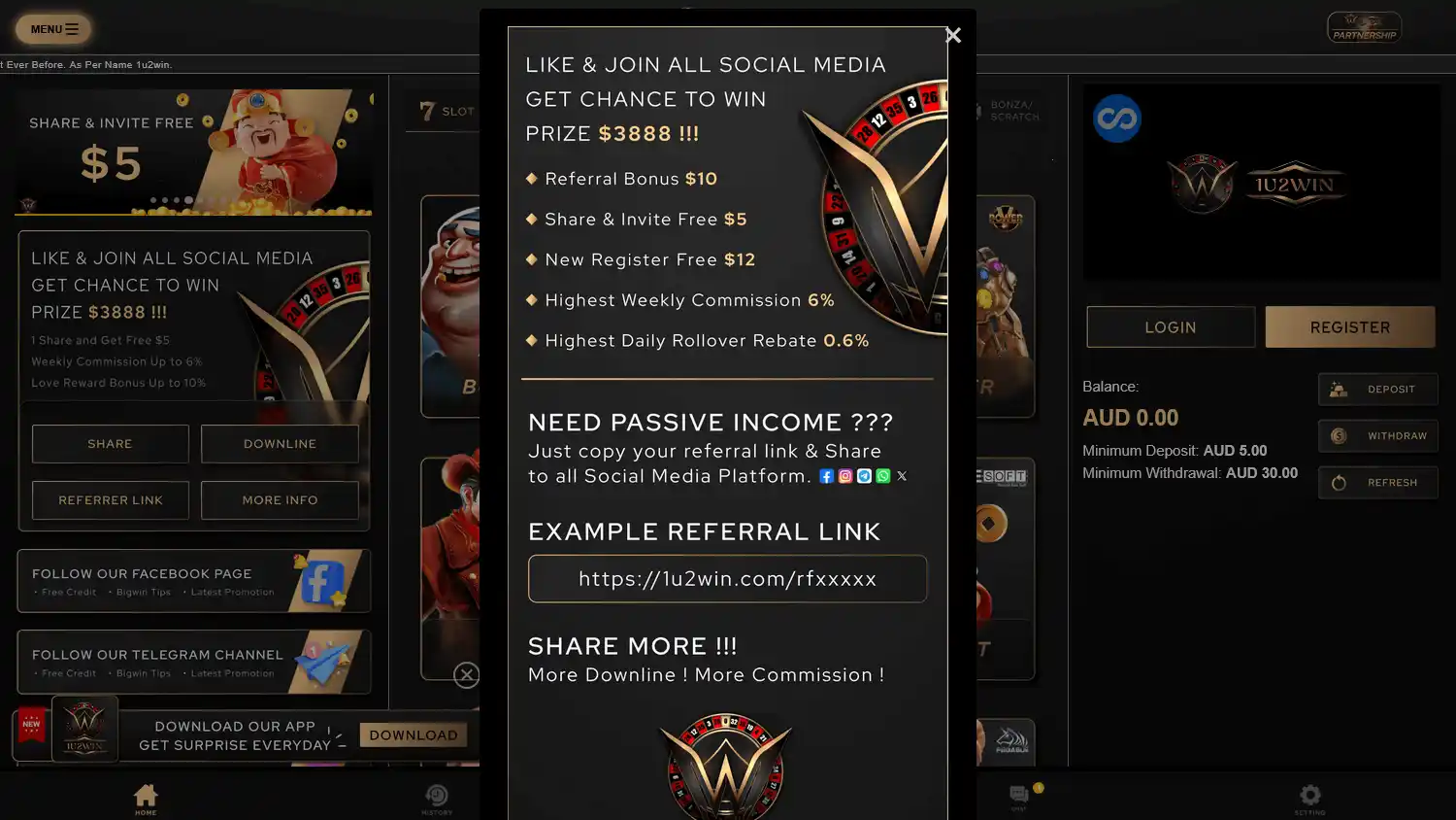 1u2win Casino screenshot 1