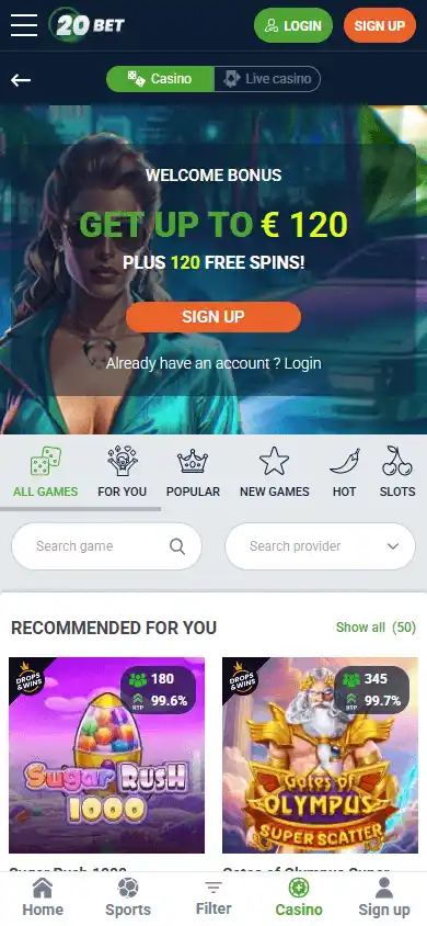 20Bet Casino screenshot 5