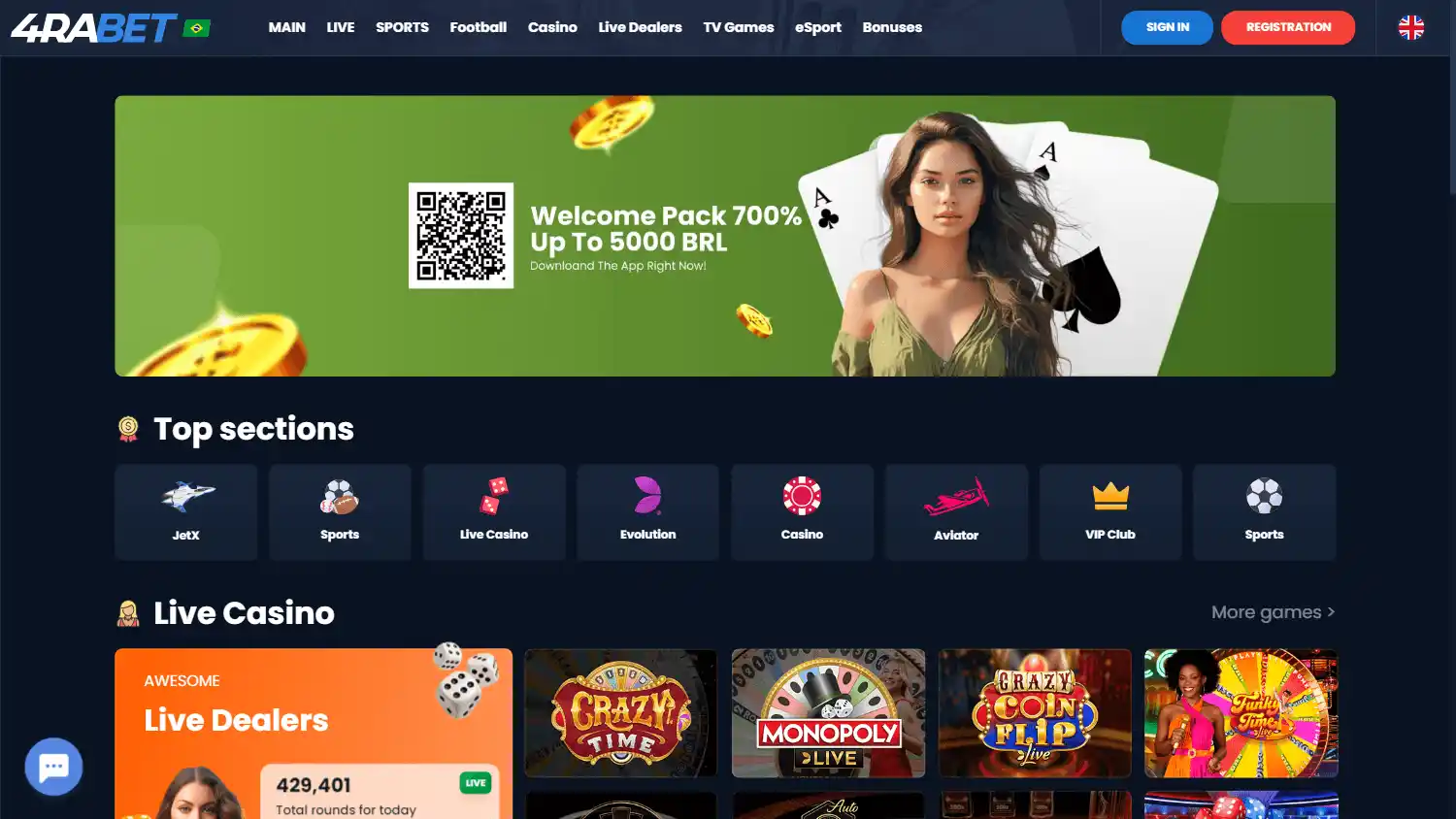 4raBet Casino screenshot 1