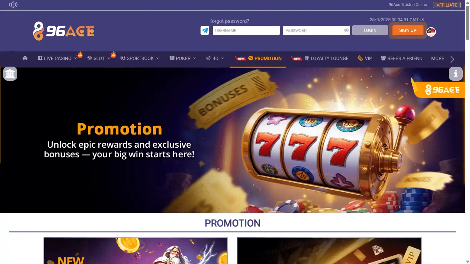 96ACE Casino screenshot 3