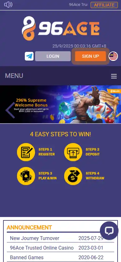 96ACE Casino screenshot 4