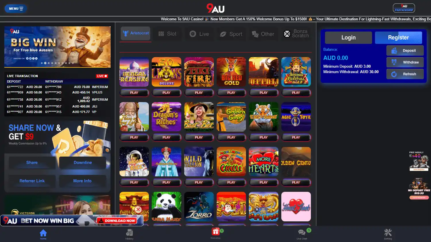9AU Casino screenshot 1