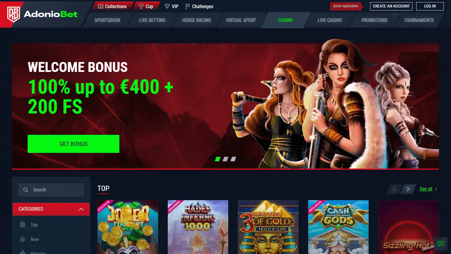 Adoniobet Casino screenshot 2