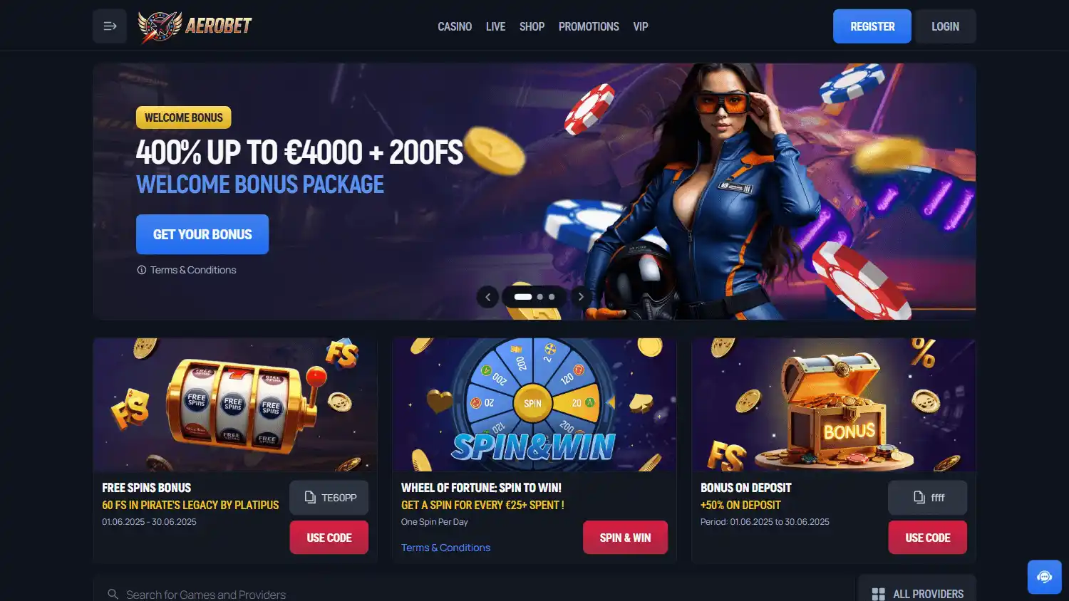 Aerobet Casino screenshot 1
