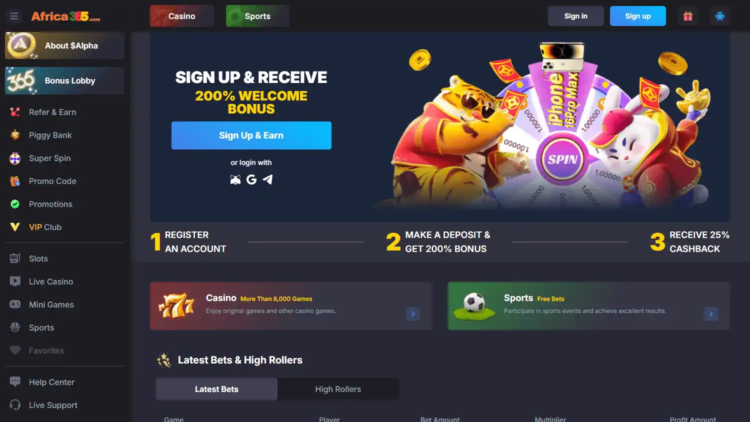 Africa365 Casino screenshot 1