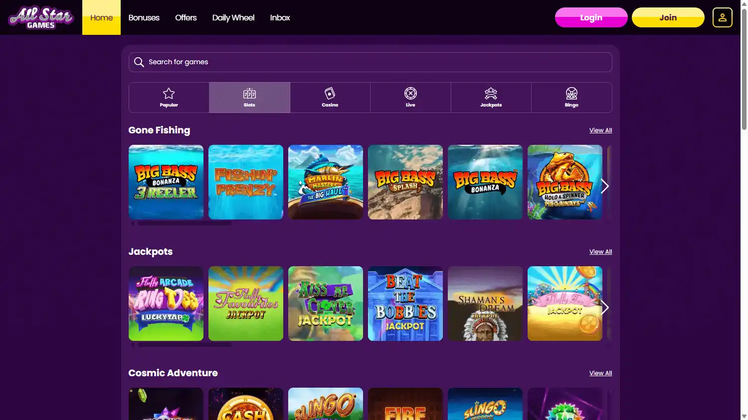 All Star Games Casino IE screenshot 2