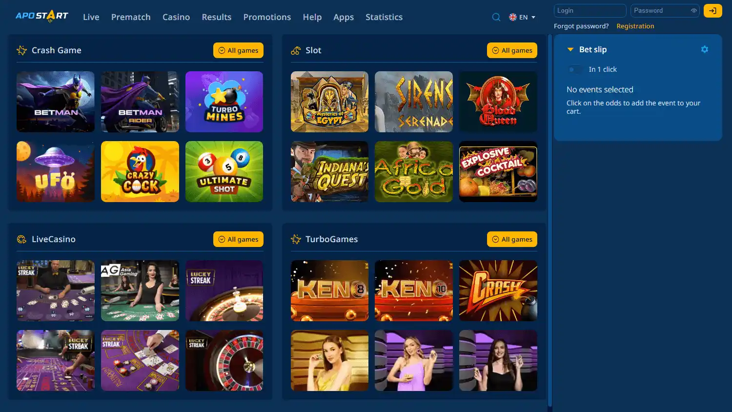 Apostart Casino screenshot 1