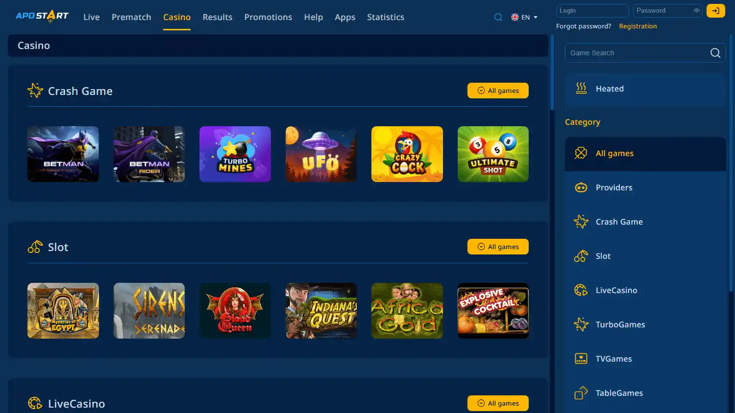 Apostart Casino screenshot 2