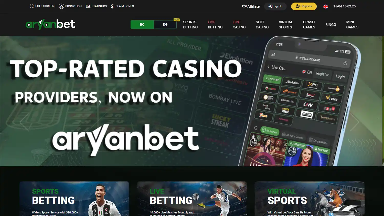 Aryanbet Casino screenshot 1