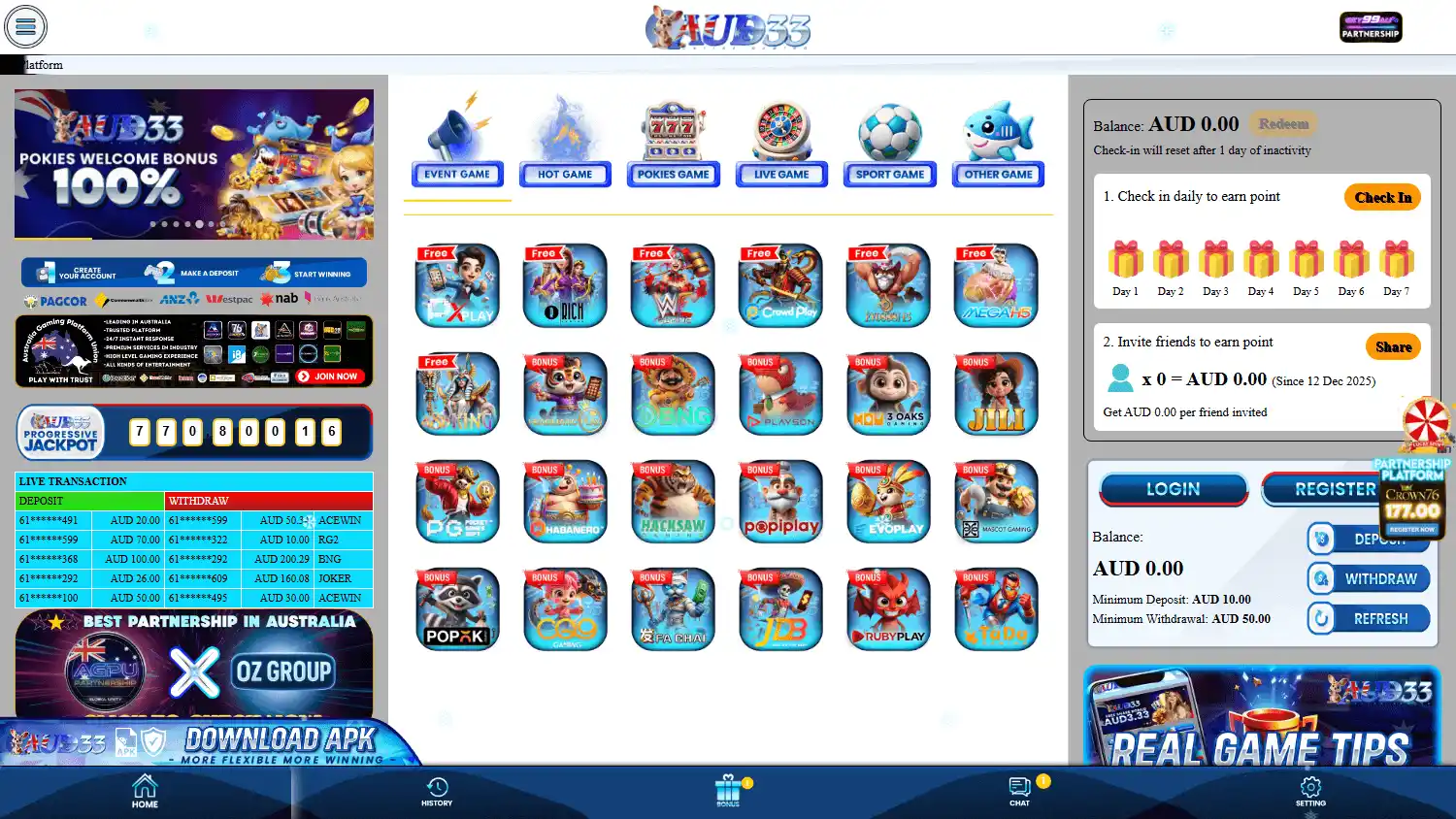 AUD33 Casino screenshot 2
