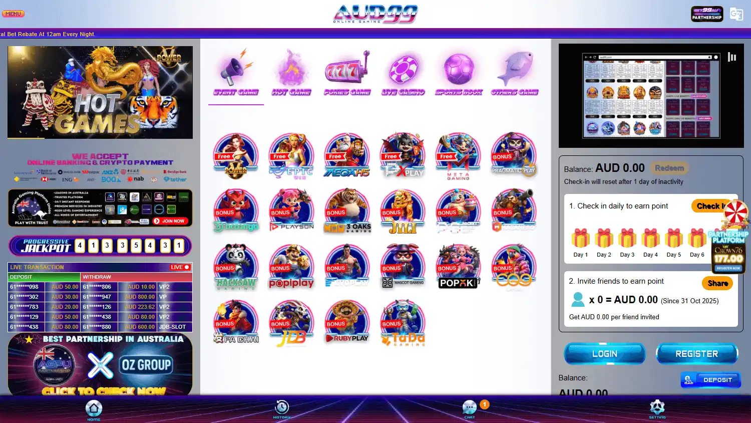 AUD99 Casino screenshot 1