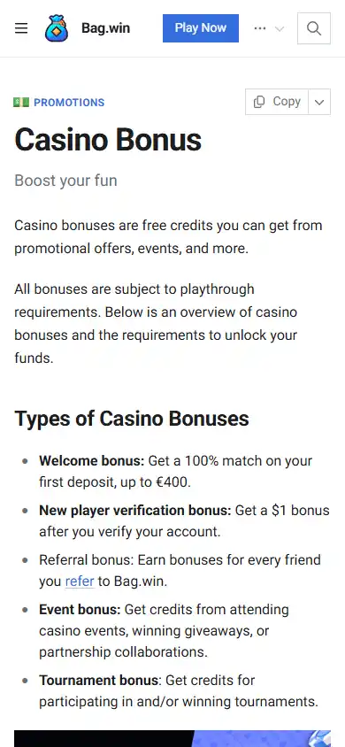 Bag.win Casino screenshot 4