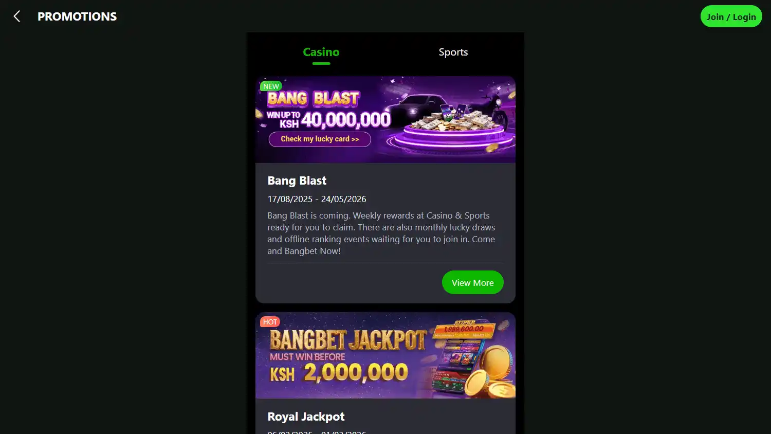 Bangbet Casino screenshot 3