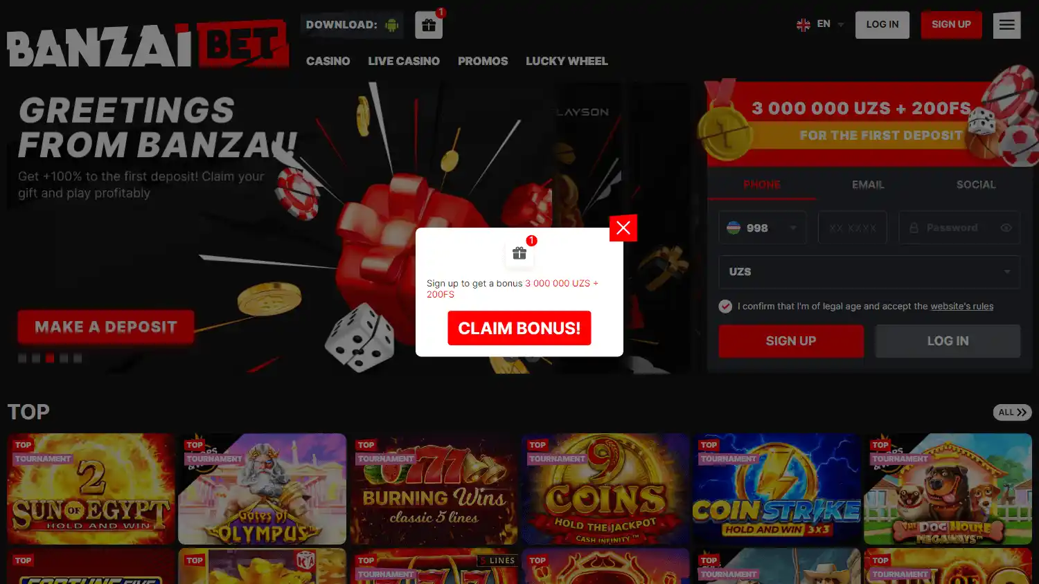 BanzaiBet Casino screenshot 1