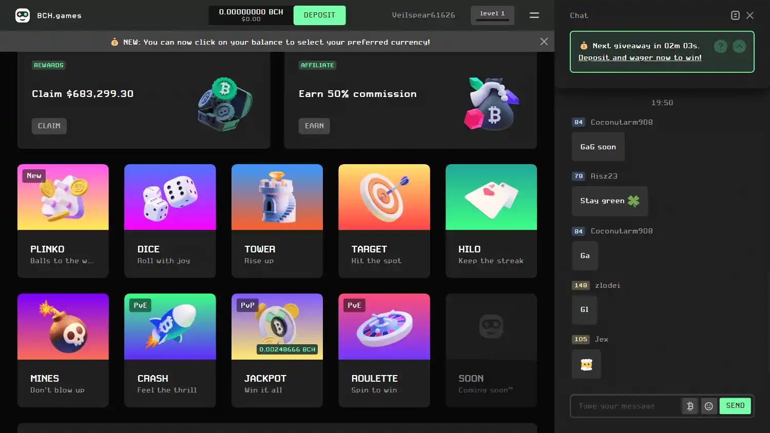 BCHgames Casino screenshot 1