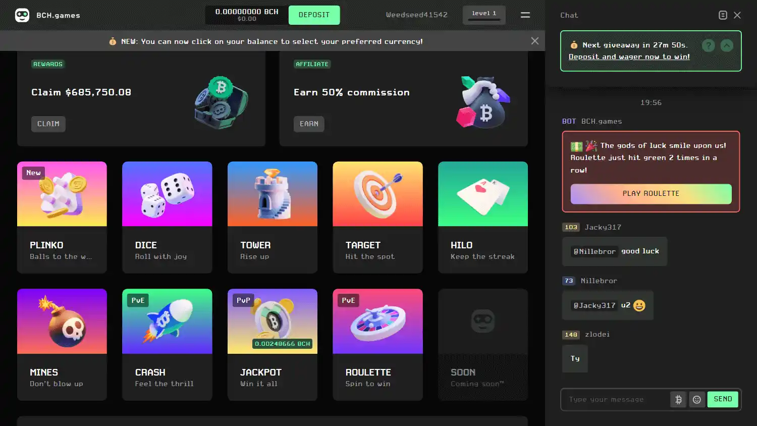 BCHgames Casino screenshot 2