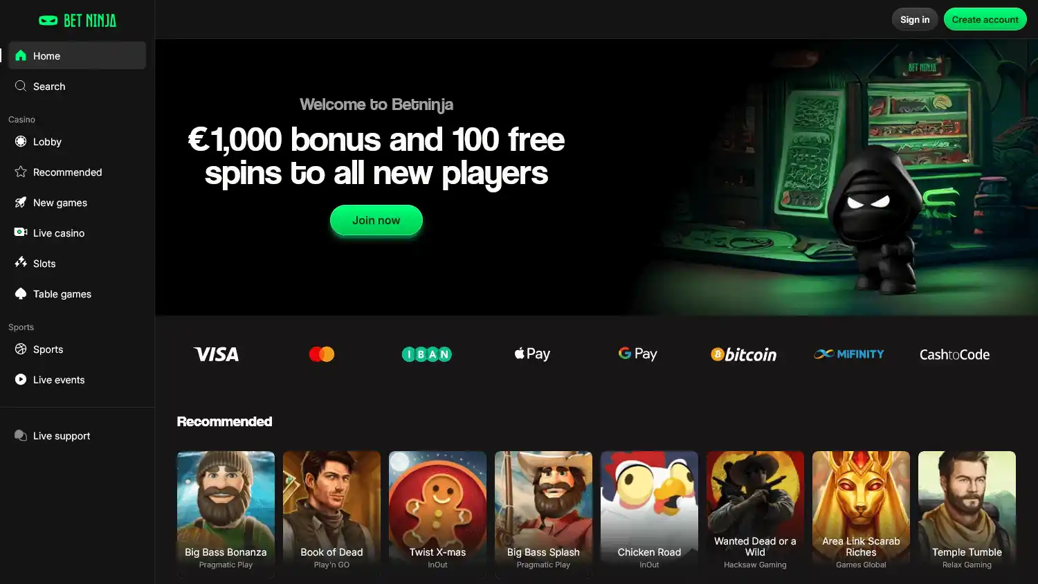 Bet Ninja Casino screenshot 1